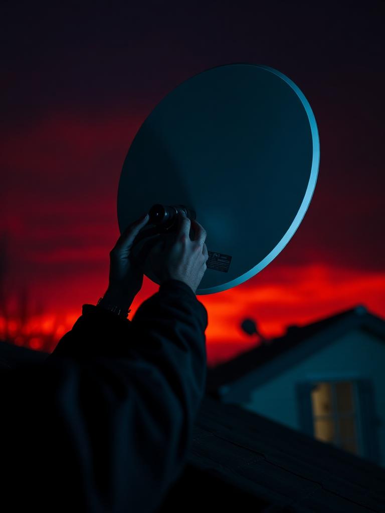 Pose d'antenne parabolique sur un toit