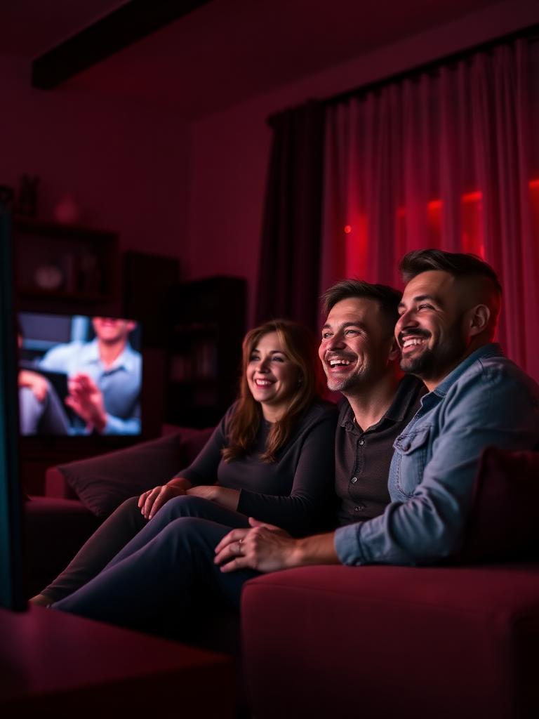 Famille satisfaite regardant la télévision
